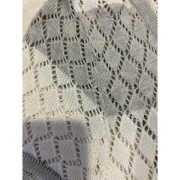 NEIMAN MARCUS Gray White Stripe Open Knit Maxi Sweater Dress Size LARGE Diamond - Picture 7 of 9